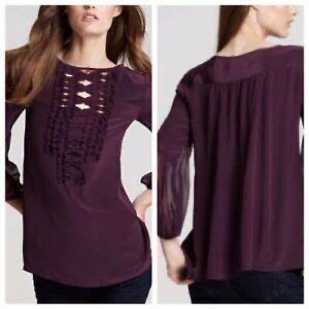 Nanette Lepore silk blouse with intricate bodice design. New without tags